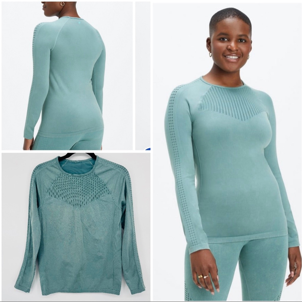 Fabletics Sync Seamless Long-Sleeve Top L Teal Base Layer